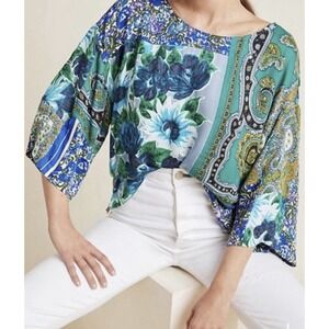 Anthropologie Tiny Women's Ellery Blue Floral Patchwork Blouse Size Small